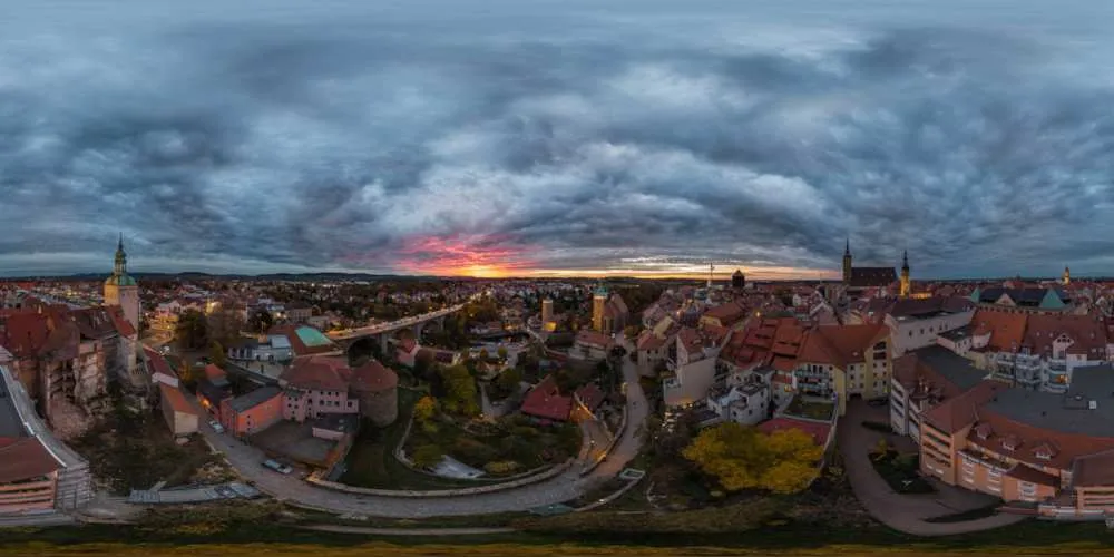 360° Panorama: Mühltorgasse - Abendstimmung über Bautzen in Herbst 2018