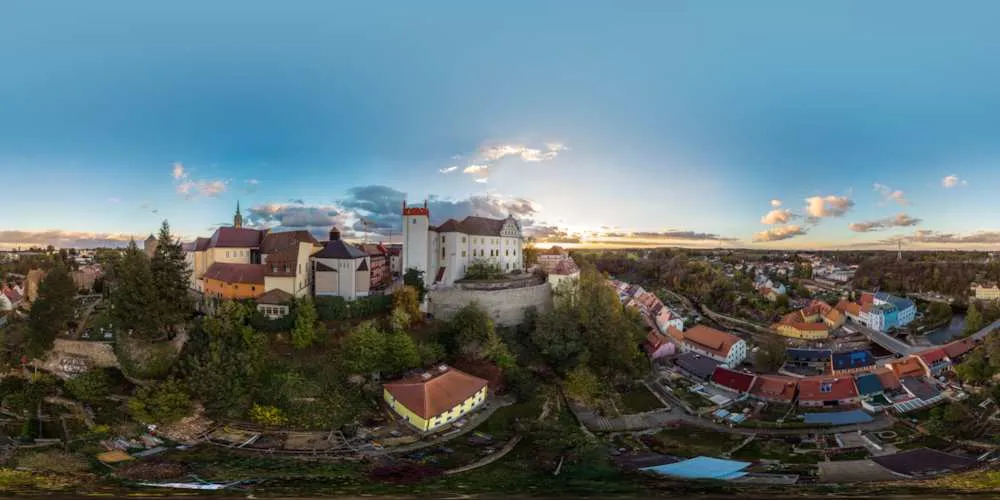 360° Panorama: Luftpanorama - Ortenburg Sonnenuntergang in Herbst 2018