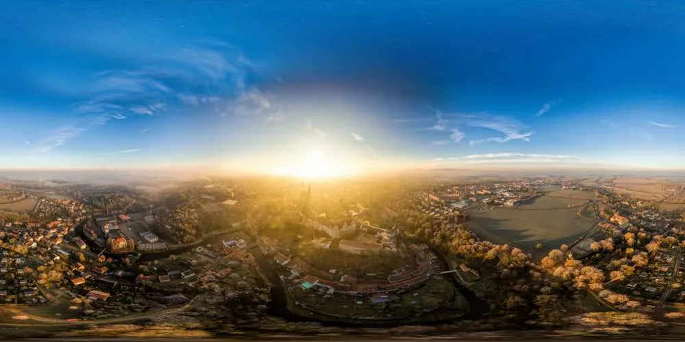 360° Panorama: Luftpanorama - Morgennebel über Bautzen in Herbst 2016