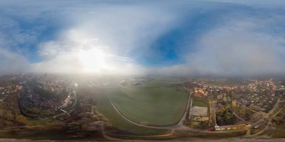 360° Panorama: Luftpanorama - Nebel über Bautzen in Herbst 2018