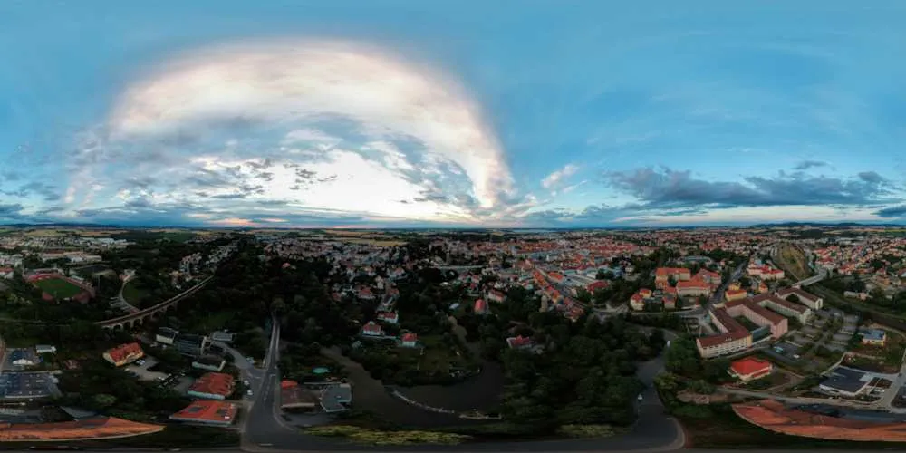 360° Panorama: Luftpanorama - Über dem Spreetal zur Abendstimmung in Sommer 2018