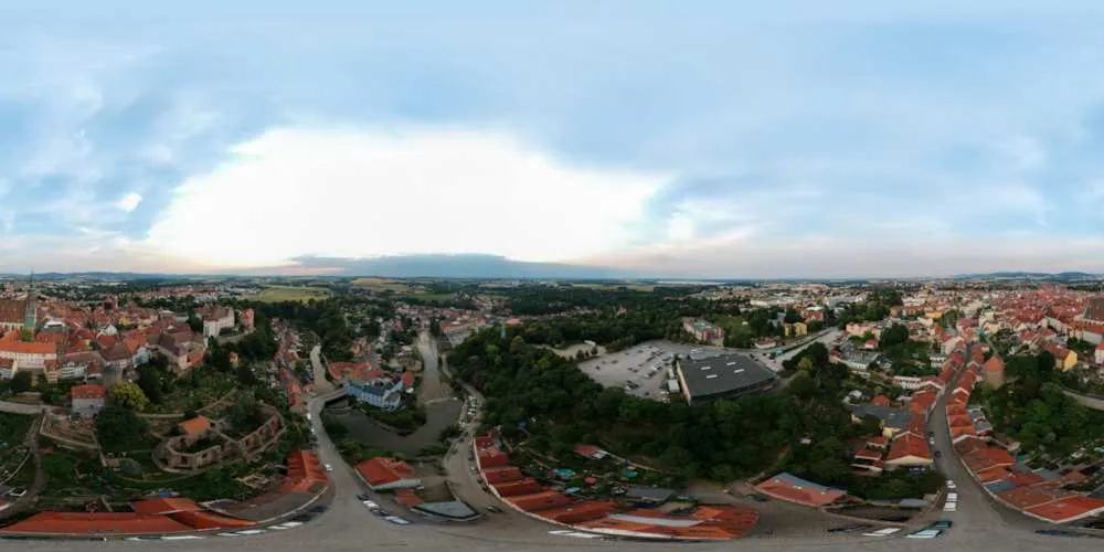 360° Panorama: Luftpanorama - Abenstimmung über dem Spreetal in Sommer 2018