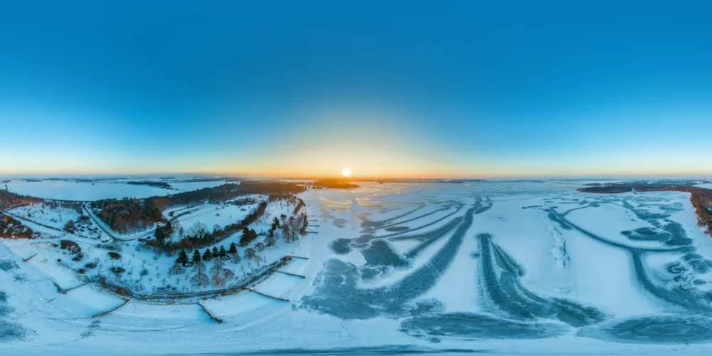 360° Panorama: Luftpanorama - Stausee Bautzen in Winter 2017