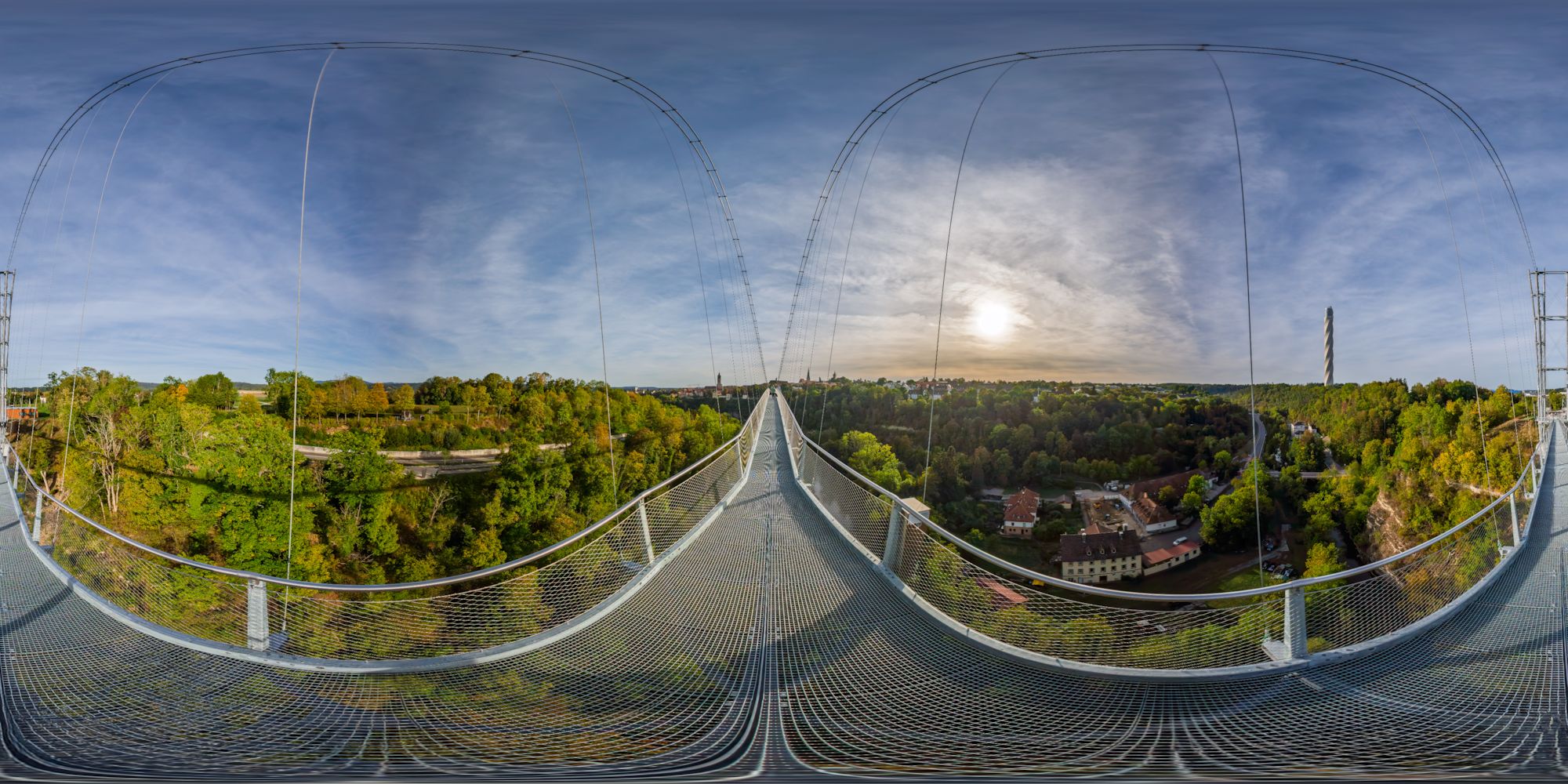 Virtueller Rundgang in der Nähe: Hängebrücke „Neckarline“ - Aussicht auf den TK Elevator Testturm