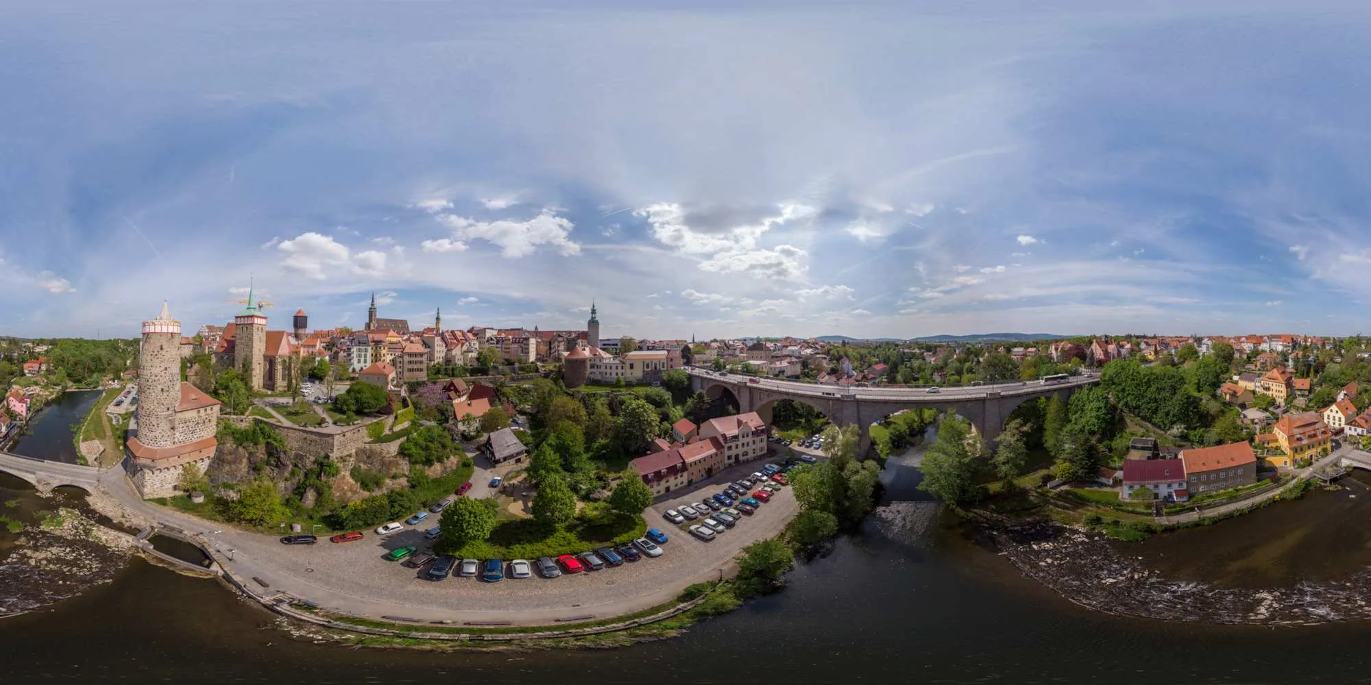 Virtueller Rundgang in der Nähe: Luftpanorama - Über dem Spreetal unterhalb der Alten Wasserkunst in Frühling 2019