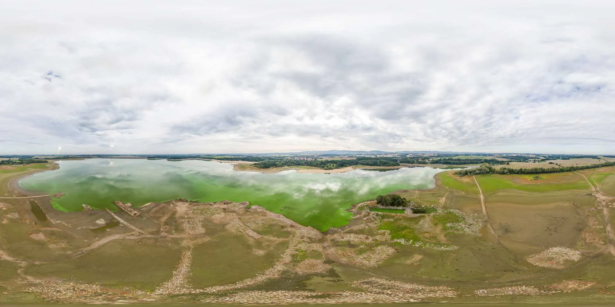 360° Panorama: der versunkene Ort Malsitz in Stausee Bautzen