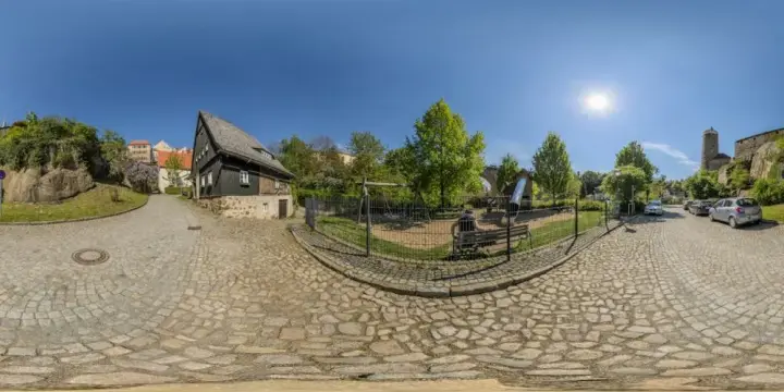 360° Panorama: Fischergasse in Bautzen in Sommer 2017