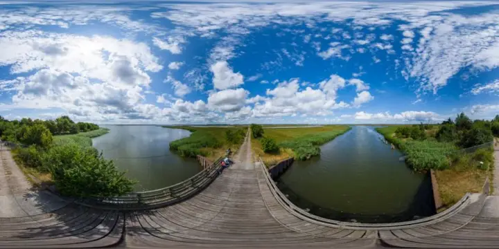 360° Panorama: Brücke zur Insel Koos in Mecklenburg-Vorpommern