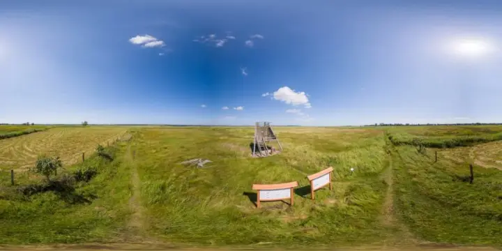 360° Panorama: Vogelschutzgebiet Karsiborska Kepa - Kaseburger Hutung - ehem. Beobachtungsturm in Insel Karsibor