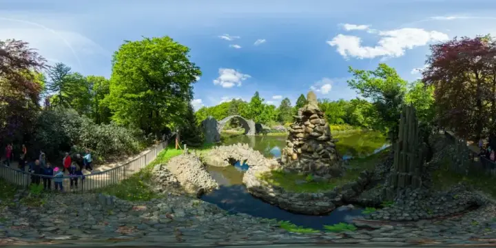 360° Panorama: Rakotzbrücke - Südansicht 1 in Azaleen- und Rhododendronpark