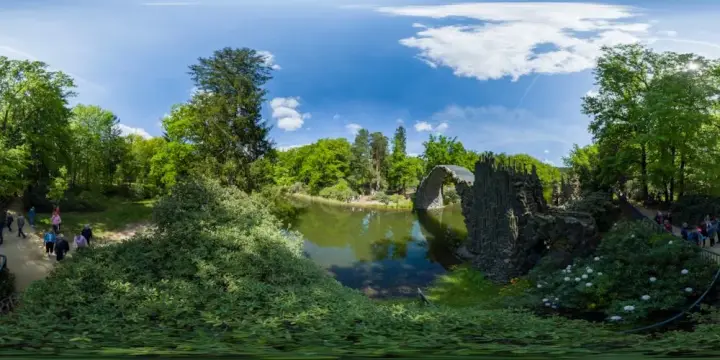 360° Panorama: Rakotzbrücke - Südansicht 2 in Azaleen- und Rhododendronpark