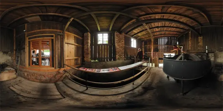 360° Panorama: Wasserantriebstechnik in Sägemühle und Schleiferei Schade in Wasserkretscham