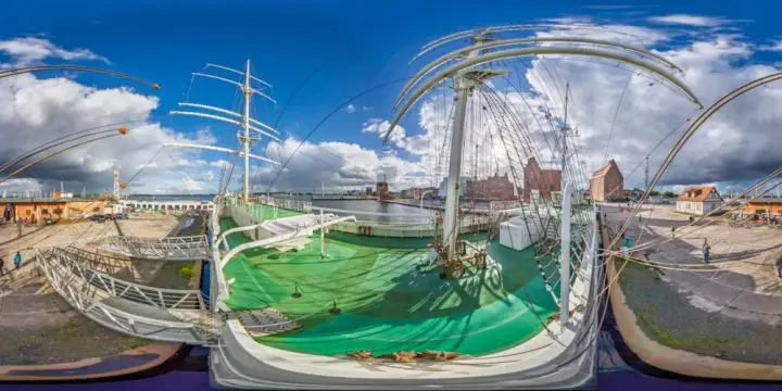 360° Panorama: Segelschulschiff Gorch Fock I in Hansestadt Stralsund