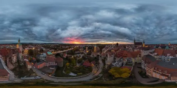 360° Panorama: Mühltorgasse - Abendstimmung über Bautzen in Herbst 2018