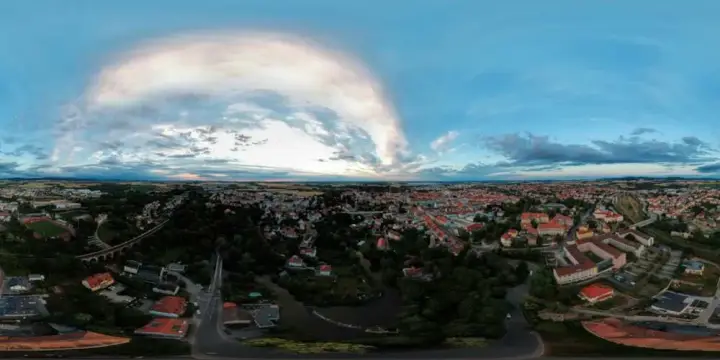 360° Panorama: Luftpanorama - Über dem Spreetal zur Abendstimmung in Sommer 2018