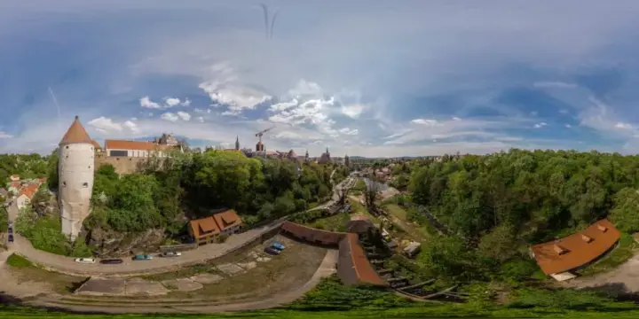 360° Panorama: Luftpanorama - Burgwasserturm in Frühling 2019